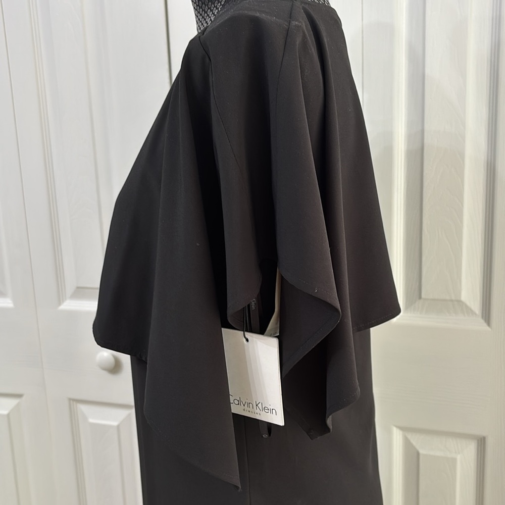 Calvin Klein Black Popover-Cape Crepe Sheath Dress - Picture 6 of 6